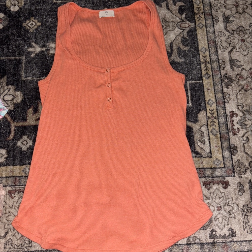 T.LA Anthropologie Tank Top Womens L Orange Ribbed Knit Scoop Neck Henley Shirt